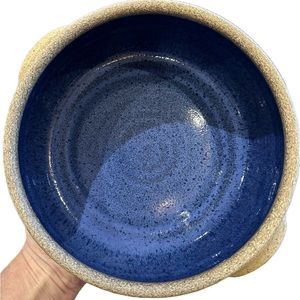 Pottery / glazed blue interior, sand coloured exterior